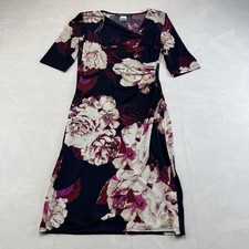 Adressing Woman Floral Faux Wrap Dress Womens M Ruched Navy Pink Midi