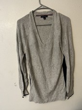 Tommy Hilfiger Womens Sweater Dress Size Med Gray V Neck Vintage Cotton