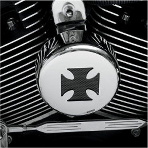 Chrome & Black Maltese Iron Gothic Cross Steel Horn Cover for Harley-Davidson