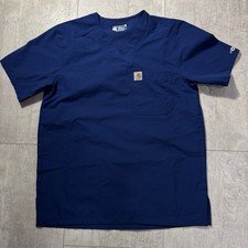 Carhartt V Neck Force Blue Scrubs Top Size Men  s S Modern Fit Short Sleeve