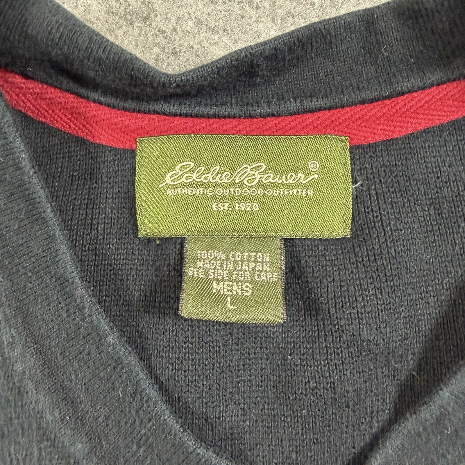 Eddie Bauer Sweater Mens L Navy Heavyweight Cotton V Neck Knit Made in Japan thumbnail 3