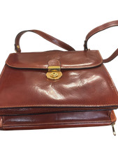 Florence Vintage Brown Leather Handbag with Gold Twist-Lock Closure