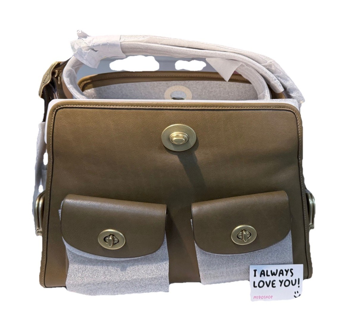 COACH Turnlock Harbor Bag CDZ12 Muted Olive Grain Leather Shoulder