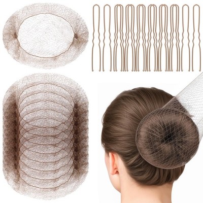 20 PCS 20 Inch Mesh Hair Nets 40 PCS 2.4 Inch U Shaped Pins Ballet Tan Brown