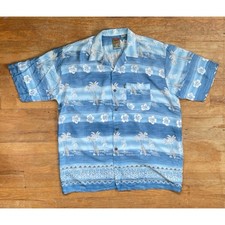 Vintage Mens Hawaiian Shirt Size XL 90s Sailboat/Palm Tree/ Floral Print Rayon