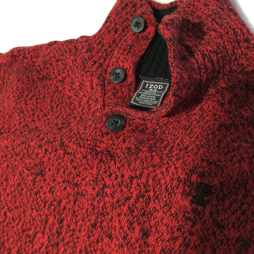 Suéter IZOD Niños Niños Rojo Cuello Simulado Abotonado Talla 14/16 Foto 3 de 4