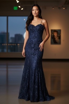Chicas Beaded Sequins Mermaid Long Dress Gown Small Blue Lace Evening Glam Prom | eBay Chicas Beaded Sequins Mermaid Long Dress Gown Small Blue Lace Evening Glam Prom | eBay