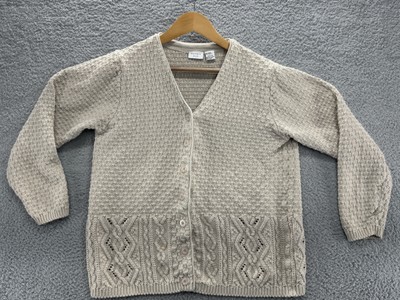 Summit Hill Cardigan Sweater Womens Large Beige Cable Knit Button Up