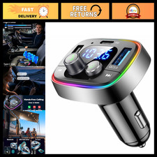 Bluetooth FM Transmitter Car Adapter, 48W PD/QC Fast USB Charger, Wireless Audio