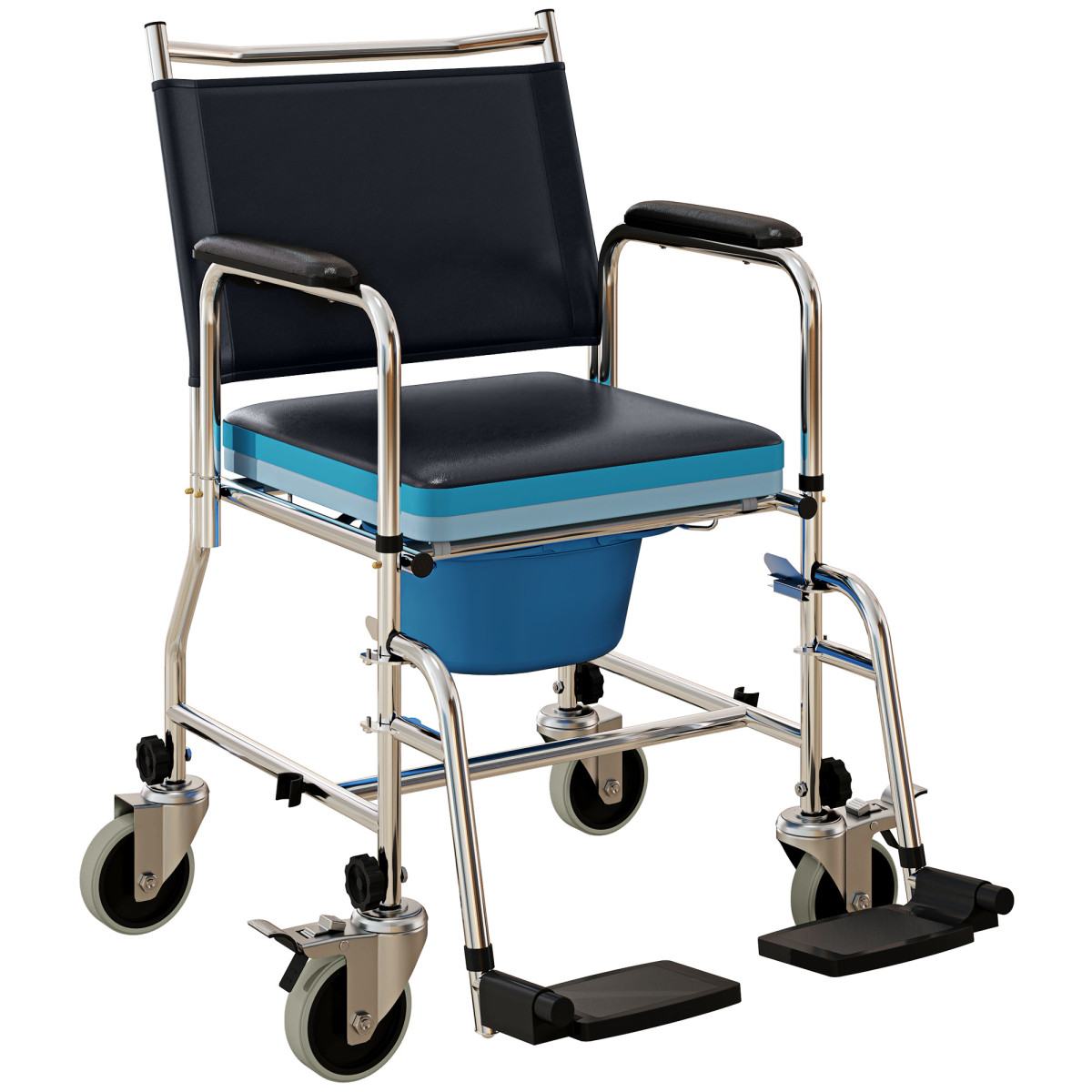 Homcom Shower Wheelchair, Commode Wheeled Chair With Padded Seat, Backrest - Image 2