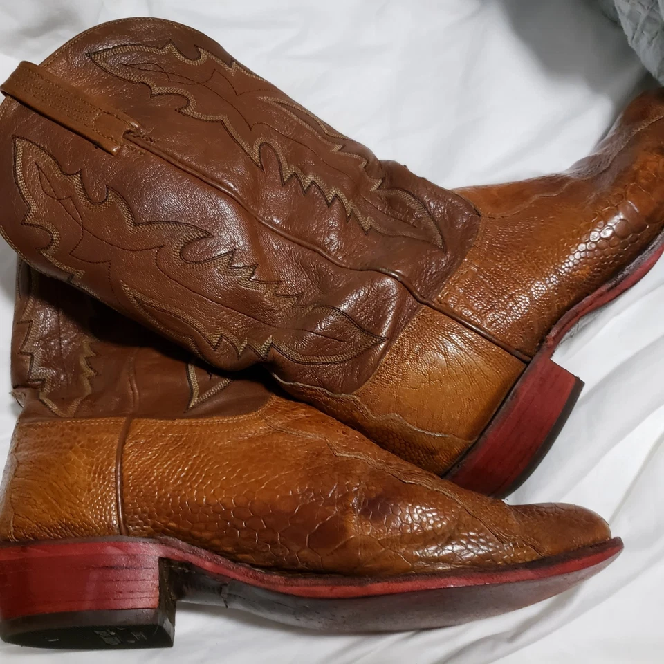 Botas de Vaquero Lucchese Pierna de Avestruz 11 EE, Hombres Gardog Original Tacones y Suelas Rojo Foto 2 de 4