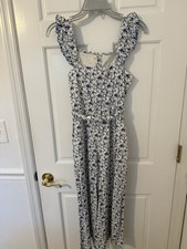 Polo Ralph Lauren Girls Floral Jumpsuit Wide Leg Blue And White NWT Size 14