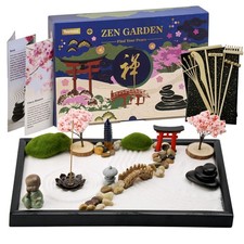 Zen Garden Kit for Desk, 12x8 Inch Sand Tray with 16 Accessories and 6 Tools,