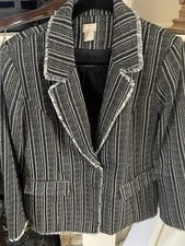 Chico's Navy and White Striped Fringe-Trim Blazer SZ 2 EUC