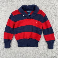 Polo Ralph Lauren Sweater 4/4T Red Navy Striped Shawl Collar Cotton Pullover