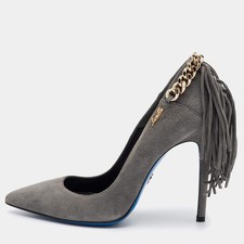 Loriblu Size 36 Grey Suede Chain Fringe Detai...
