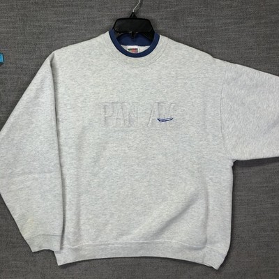 VTG Pan Am Sweatshirt L Gray Embroidered Pan American Airways Crewneck USA 90s