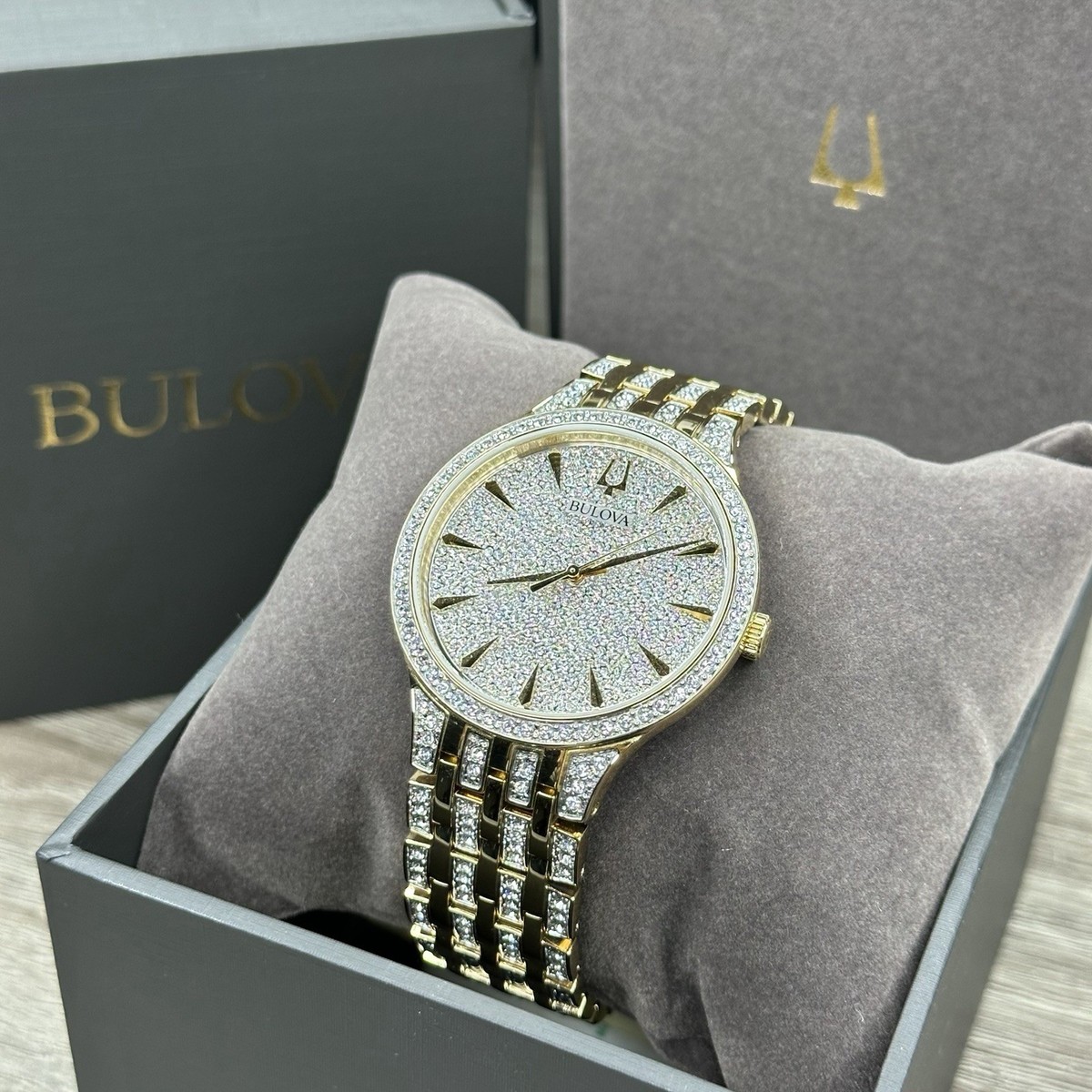 NEW✓CRYSTALS✓ Bulova Phantom Gold Tone Stainless Steel Men's