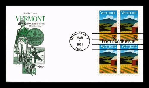 US COVER VERMONT STATEHOOD 200TH ANNIVERSARY FDC BLOCK OF 4 ARTMASTER