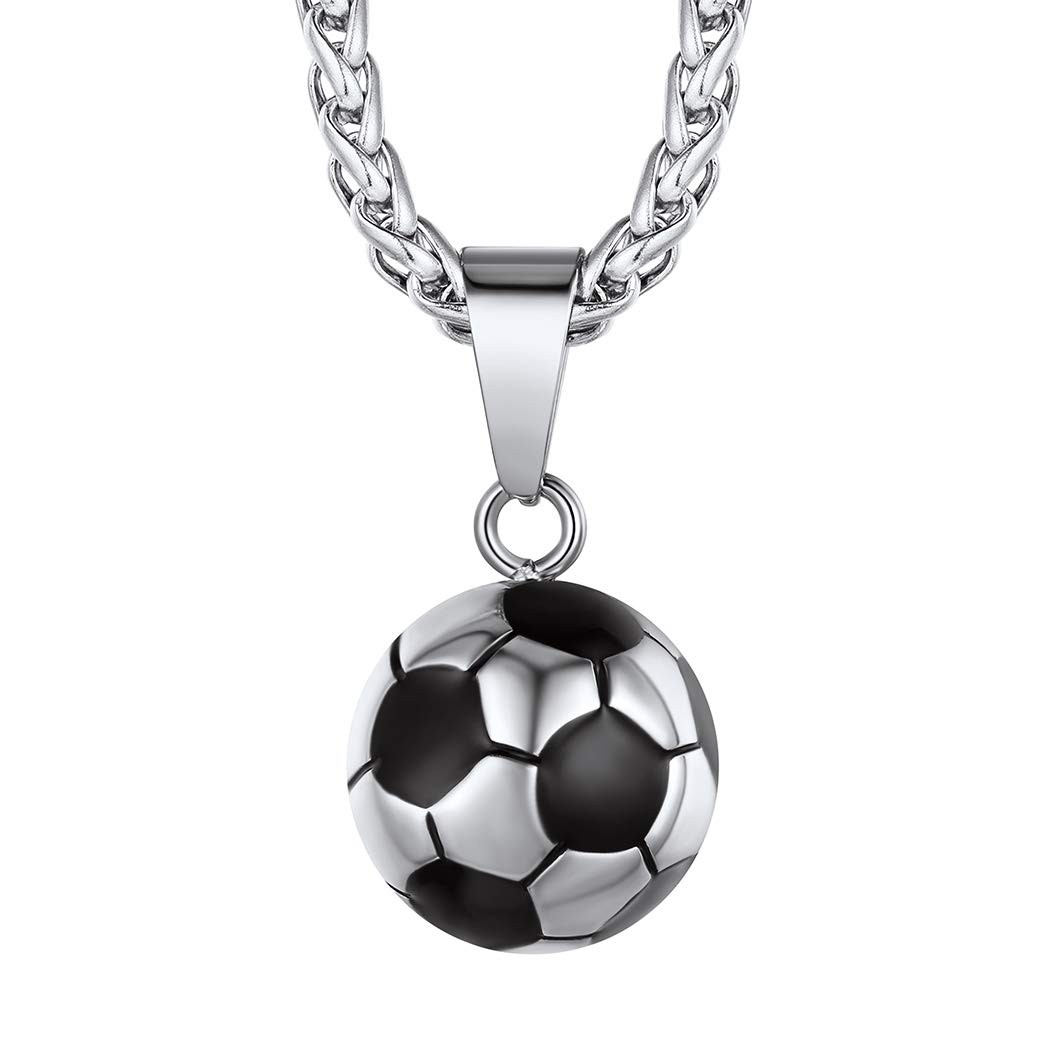 Pendentif ballon de football pour homme collier acier 316L inoxydable argenté et chaîne réglable