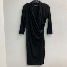 Lauren Ralph Lauren Knit Wrap Dress Women Size XS Black Long Sleeve Cotton Blend