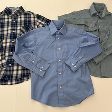 Chaps Boys Long Sleeve Bundle Blue Plaid Button Down Shirts Small - 8