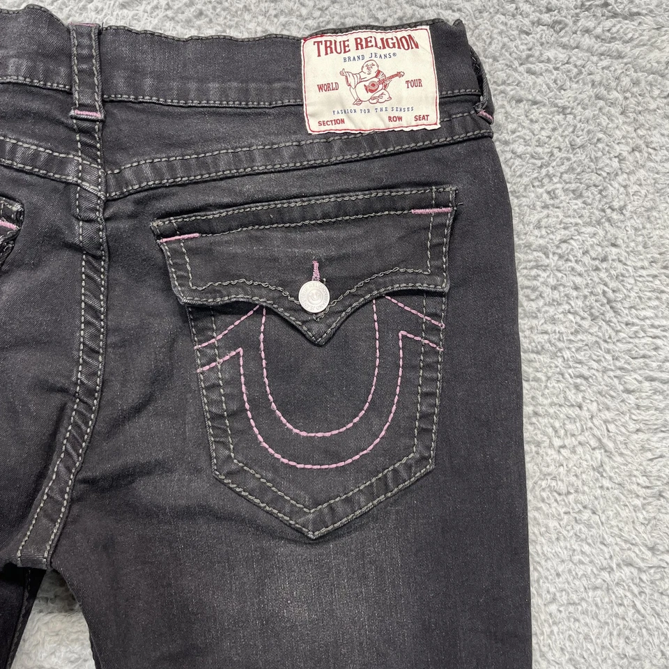 Мужские джинсы True Religion 36 Цвет черный Geno Расслабленный Узкий Большой Т-образный клапан Фиолетовые швы - Изображение 3 из 4
