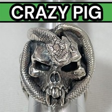 [Size 18] CRAZYPIG SKULL & SNAKE RING #0706