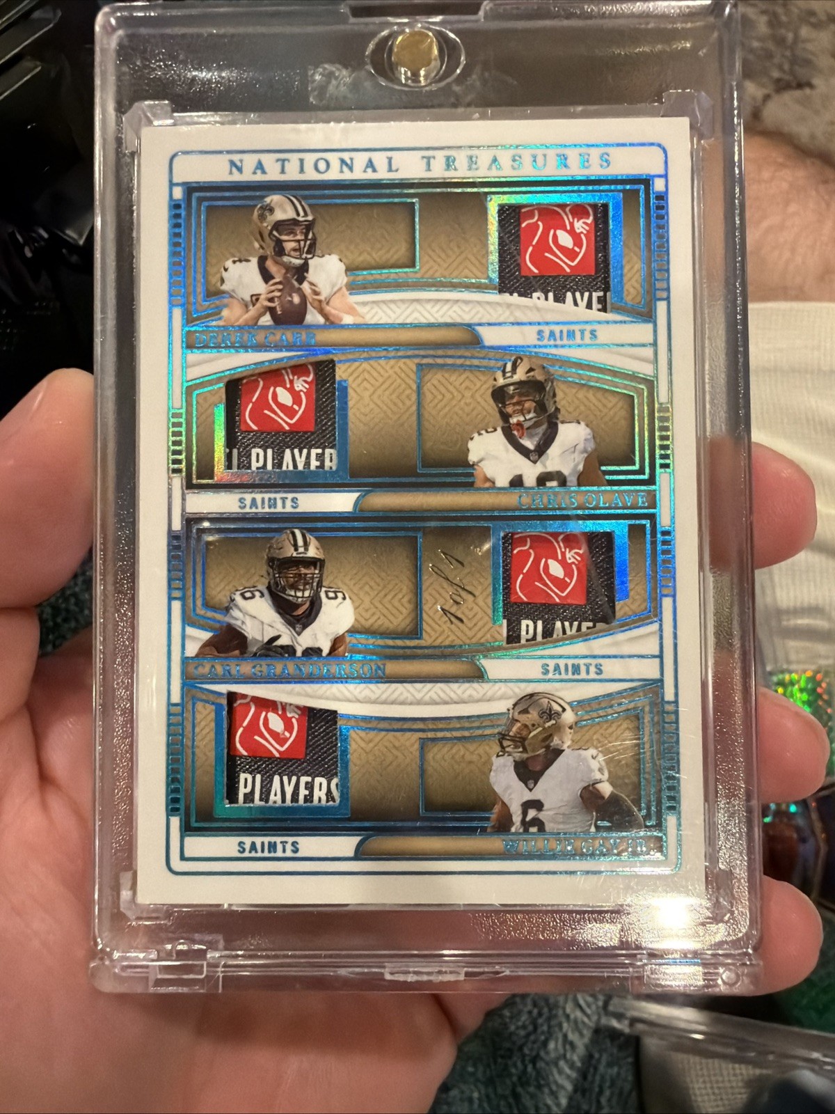 2024 Saints 1/1 Quad Patch Carr Olave Gay Granderson NT view 1