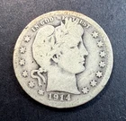 1914 Barber Quarter Circulated .9 Silver 25c Coin Collectible Ungraded
