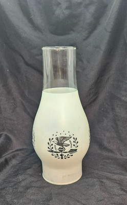 Vintage~~Farmhouse~White~Frosted Lamp Chimney~Eagle~Horse~Rooster~Ship~8.75'' T
