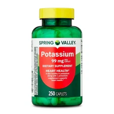 Spring Valley Potassium Caplets Dietary Supplement Value Size, 99 mg, 250 Count