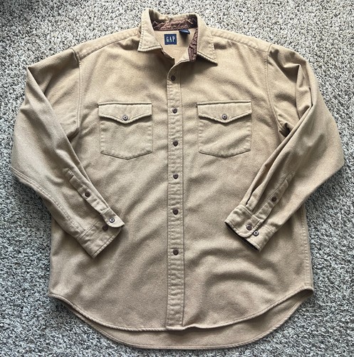 Gap Shirt Mens Large Beige Button Up Wool Blend Long Sleve 113343-00-1