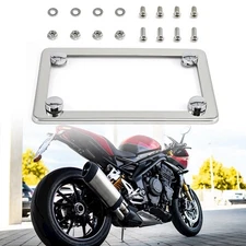 Motorcycle Slim Style Polished Stainless Steel License Plate Frame 7" x 4" Plate