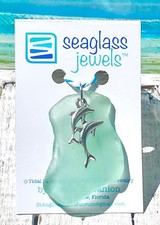 FREE SHIP  CHAIN Authentic Seaglass Necklace Seafoam Green with Double Dolphin