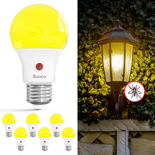 Sunco 6 Pack Yellow Light Bulbs Outdoor A19, LED Bug Lights for outside Dusk to
