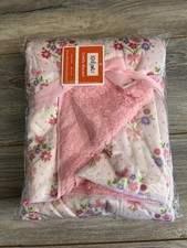 NWT Kidgets floral bouquets velour pink sherpa girl baby blanket 30x40