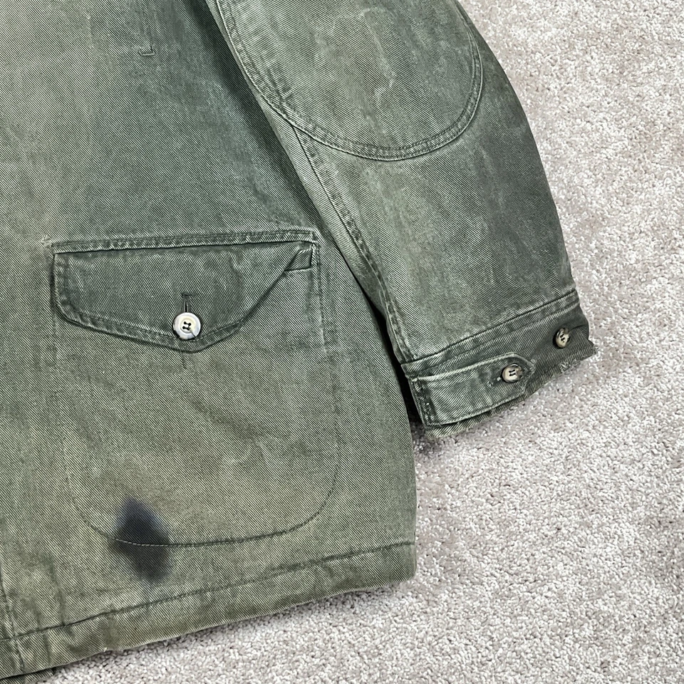 Vintage Guess Chore Coat Barn Jacket Mens L Green Canvas Stains Fading - Image 4 of 4