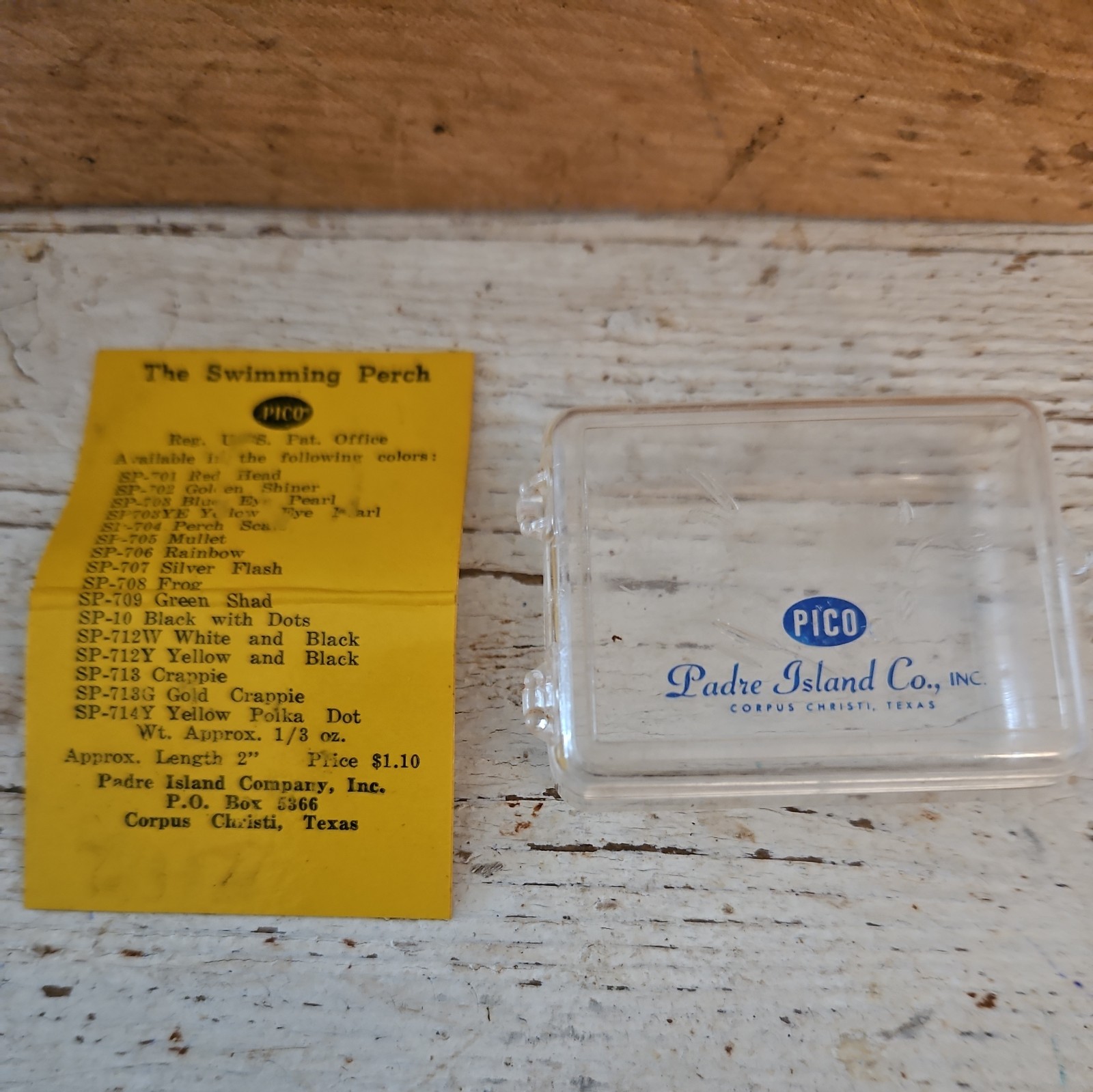 Vtg Padre Island Co. PICO "THE SWIMMING PERCH"#SP-709. Green Shad colored Lure.