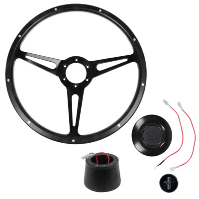 CJ Classics Steering Wheel Kit Black Forest 14'' 6-Bolt Slotted Spokes With Ru...