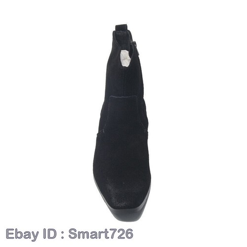 Zipper Square Toe Mens Chelsea Ankle Boots Real Suede Leather Runway Cowboy Heel - Picture 6 of 25