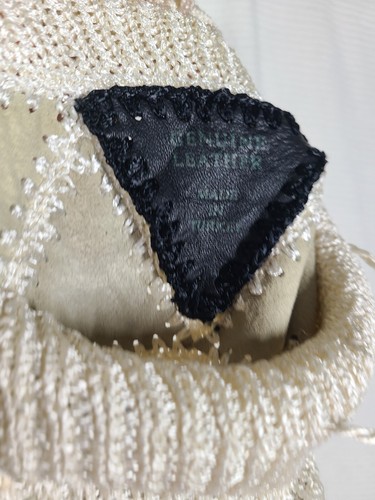 Falda vintage de cuero retazos blanca marfil triángulo roble M L años 70 80 dobladillo dentado - Imagen 3 de 13