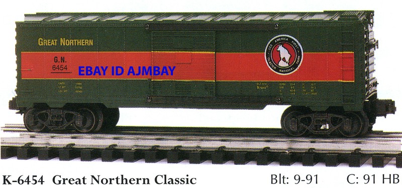 K-LINE  6434, 6454, 6437 & 6440 CLASSIC BOXCARS  1990  NEW - ORIGINAL BOXES