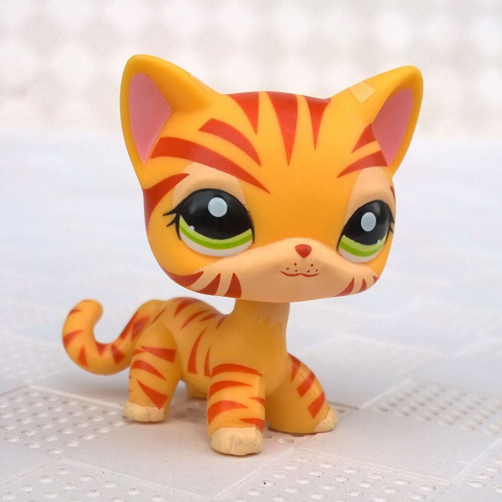 #1451 Littlest Pet Shop LPS Orange Tiger Cat Kitten Kitty Green Eyes Toys