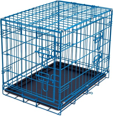 Double Door Metal Steel Cage, Portable Travel Cage Blue, 24 Inch