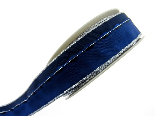 Wired Edge Ribbon - 3m x 25mm Blue Wired Ribbon with Silver Lurex Edge 44111 - Picture 8 of 8