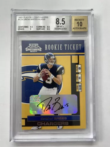2001 Playoff Contenders Rookie Ticket Drew Brees RC BGS 8.5 NM-MT+ w/ 10 AUTO