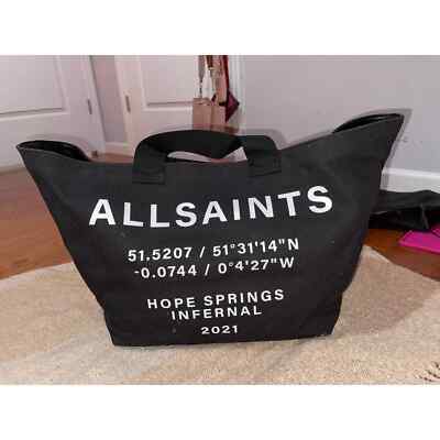 Stylish All Saints Clarendon Logo Large Print Canvas Tote