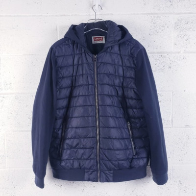 Levi's Men's Navy Blue Cotton Blend Hooded Knit Down Puffer Jacket Size XL