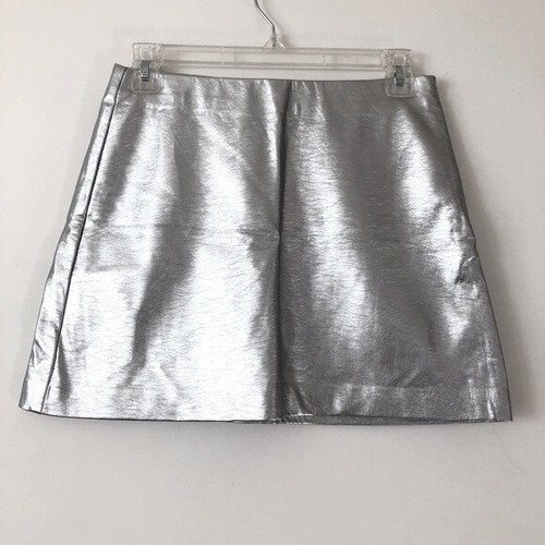 Zara Silver Metallic Mini Faux leather A line Skir